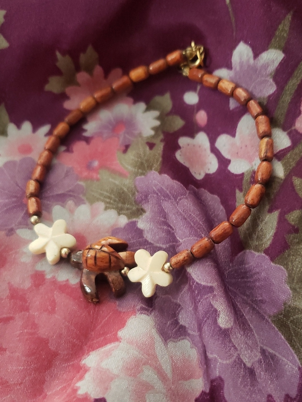 Adorable Koa Wood Bracelet/Anklet With Plumeria Flowers.